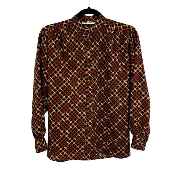 Vintage Saint Laurent Rive Gauche Multi Silk Tie Neck Button Down Blouse US 4 - Picture 1 of 4
